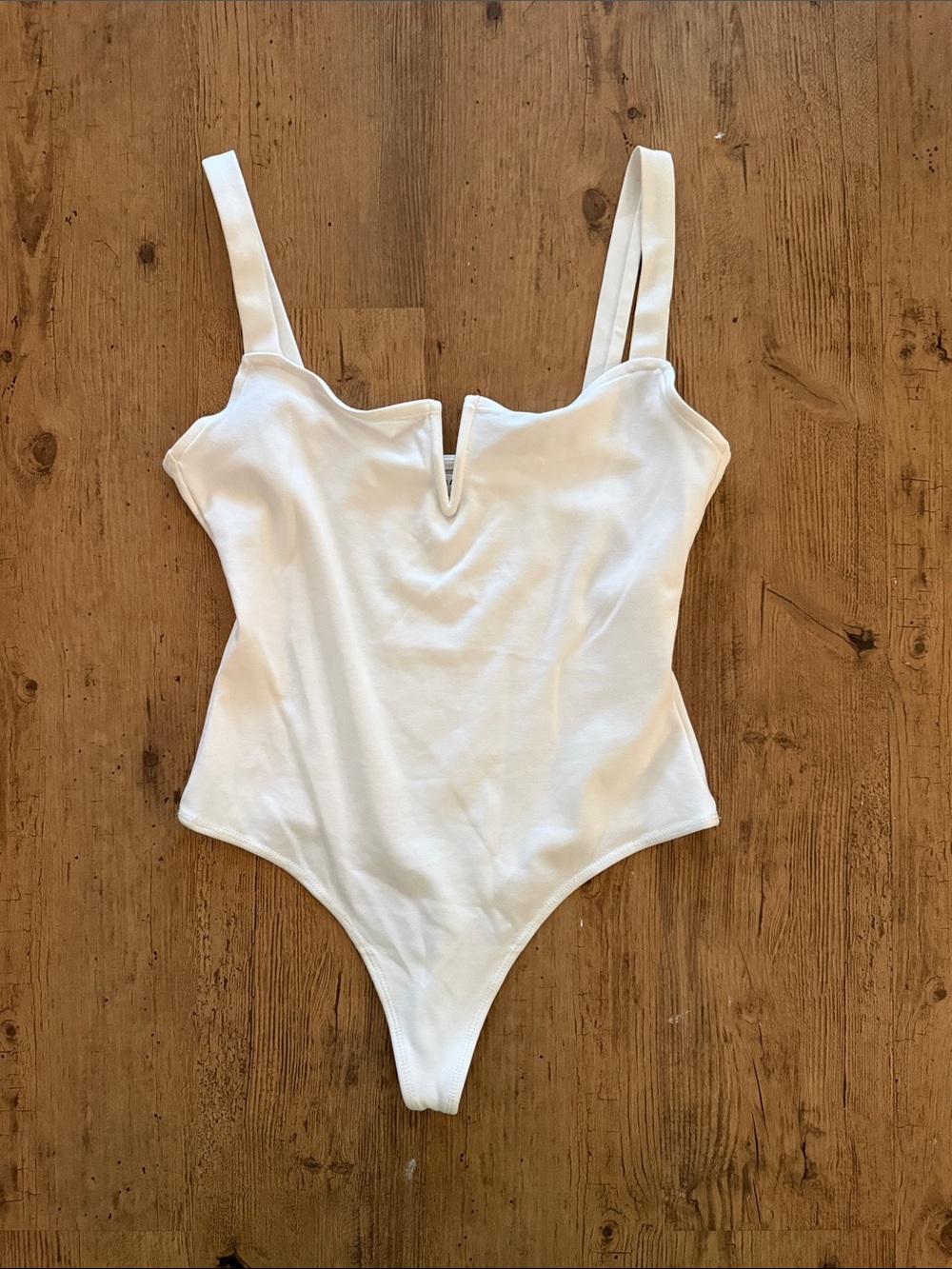 Babaton White V-Notch Tank Bodysuit